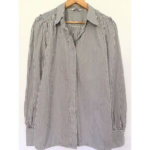 Caliban Italy Striped Button Down Shirt Navy Brown White Gathered‎ Shoulder 46